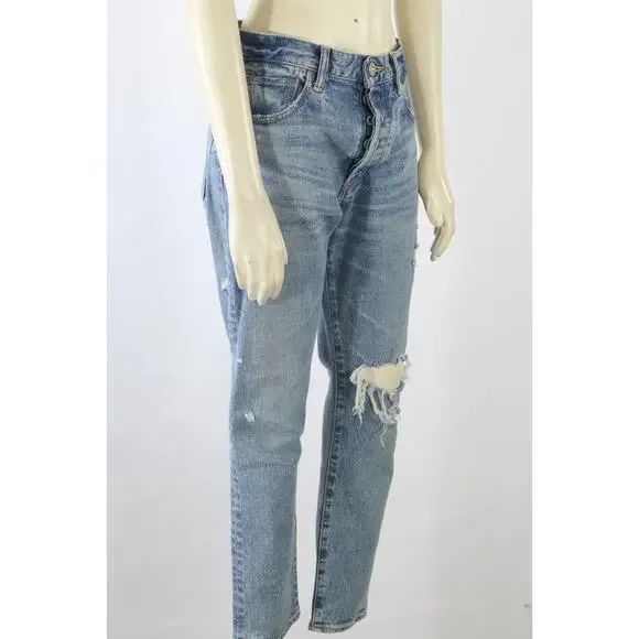Authentic MOUSSY VINTAGE Blue Distressed High Rise Straight Leg Jeans Size 26 - Picture 7 of 16